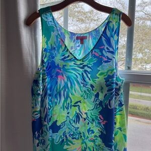 Lilly Pulitzer Silk Turquoise Blue and Green Floral Tank Top